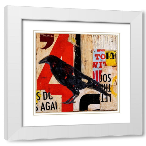The Vintage Crow White Modern Wood Framed Art Print with Double Matting by Ashley, Erin