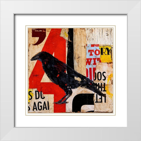 The Vintage Crow White Modern Wood Framed Art Print with Double Matting by Ashley, Erin