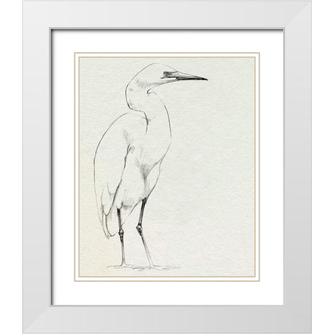 Erect Egret I White Modern Wood Framed Art Print with Double Matting by Caroline, Emma