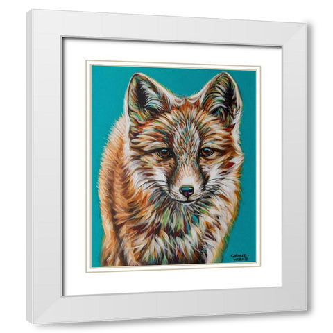 Teal Fox White Modern Wood Framed Art Print with Double Matting by Vitaletti, Carolee