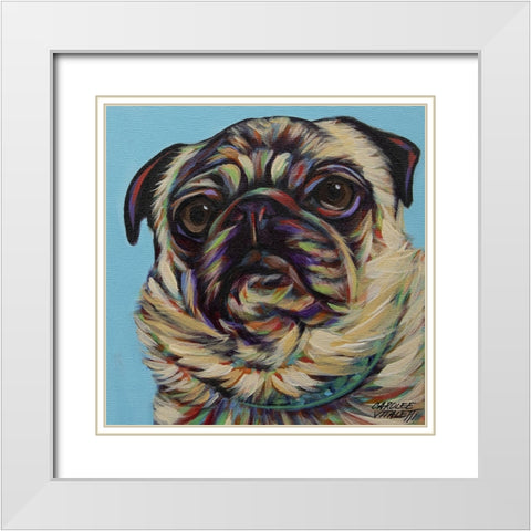 Blue Pug White Modern Wood Framed Art Print with Double Matting by Vitaletti, Carolee