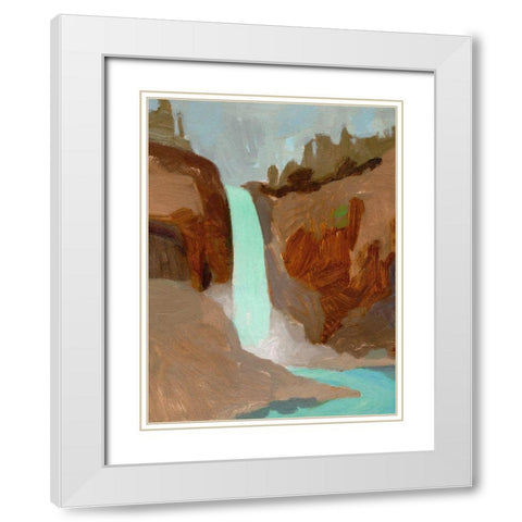 Turquoise Falls I White Modern Wood Framed Art Print with Double Matting by Green, Jacob