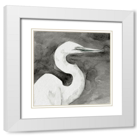 Solemn Egret III White Modern Wood Framed Art Print with Double Matting by Caroline, Emma