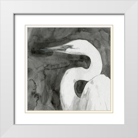 Solemn Egret IV White Modern Wood Framed Art Print with Double Matting by Caroline, Emma