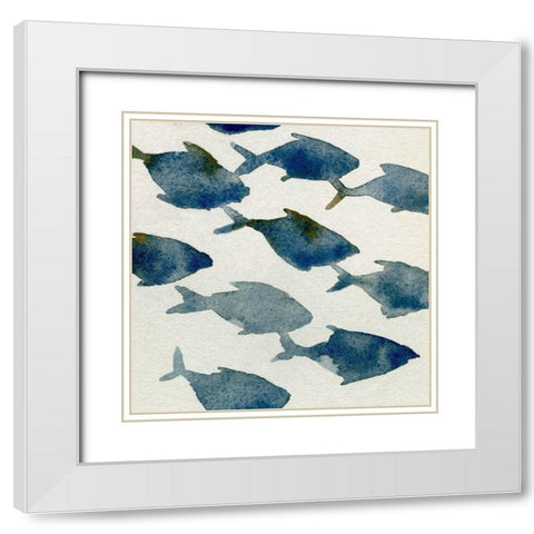 Fish Friends II White Modern Wood Framed Art Print with Double Matting by Caroline, Emma