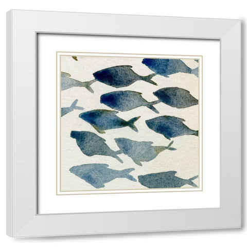 Fish Friends III White Modern Wood Framed Art Print with Double Matting by Caroline, Emma