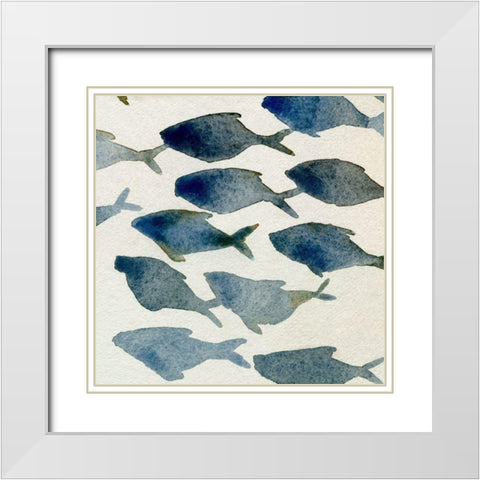 Fish Friends III White Modern Wood Framed Art Print with Double Matting by Caroline, Emma
