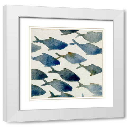Fish Friends IV White Modern Wood Framed Art Print with Double Matting by Caroline, Emma