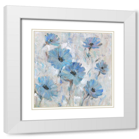 Mix Blue Flowers I White Modern Wood Framed Art Print with Double Matting by OToole, Tim