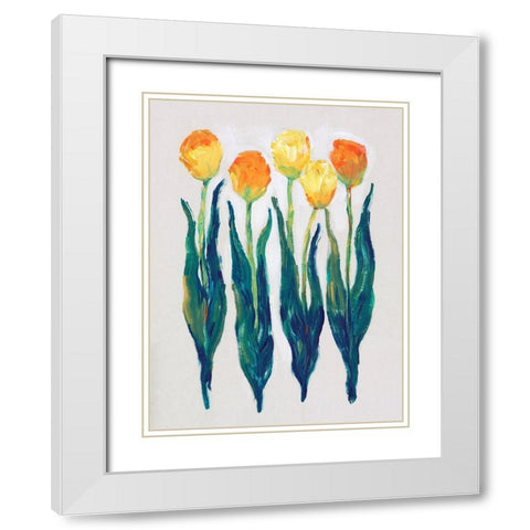 Tulips in a Row I White Modern Wood Framed Art Print with Double Matting by OToole, Tim