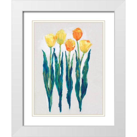 Tulips in a Row II White Modern Wood Framed Art Print with Double Matting by OToole, Tim