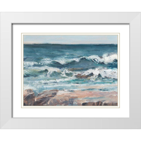 Ocean Breakers II White Modern Wood Framed Art Print with Double Matting by Harper, Ethan