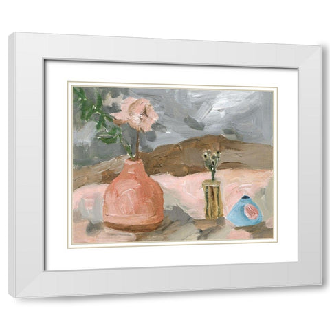 Vase of Pink Flowers I White Modern Wood Framed Art Print with Double Matting by Wang, Melissa