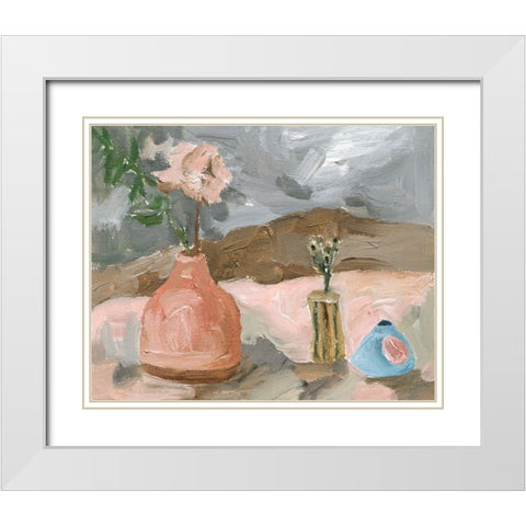Vase of Pink Flowers I White Modern Wood Framed Art Print with Double Matting by Wang, Melissa
