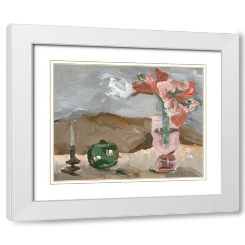 Vase of Pink Flowers II White Modern Wood Framed Art Print with Double Matting by Wang, Melissa