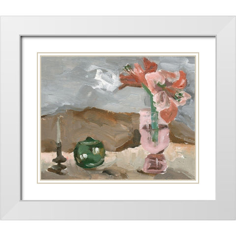 Vase of Pink Flowers II White Modern Wood Framed Art Print with Double Matting by Wang, Melissa