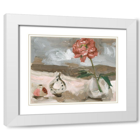 Vase of Pink Flowers IV White Modern Wood Framed Art Print with Double Matting by Wang, Melissa