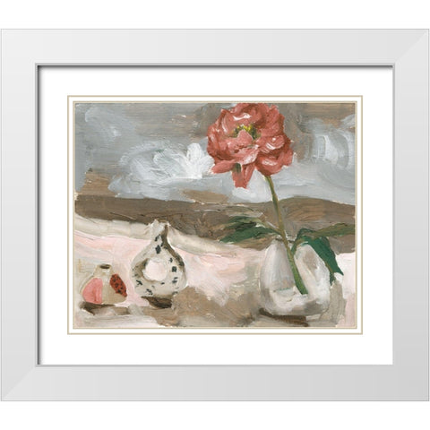 Vase of Pink Flowers IV White Modern Wood Framed Art Print with Double Matting by Wang, Melissa