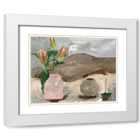 Vase of Pink Flowers V White Modern Wood Framed Art Print with Double Matting by Wang, Melissa