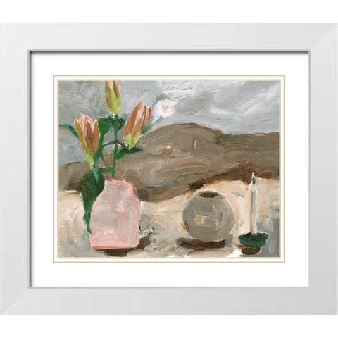 Vase of Pink Flowers V White Modern Wood Framed Art Print with Double Matting by Wang, Melissa