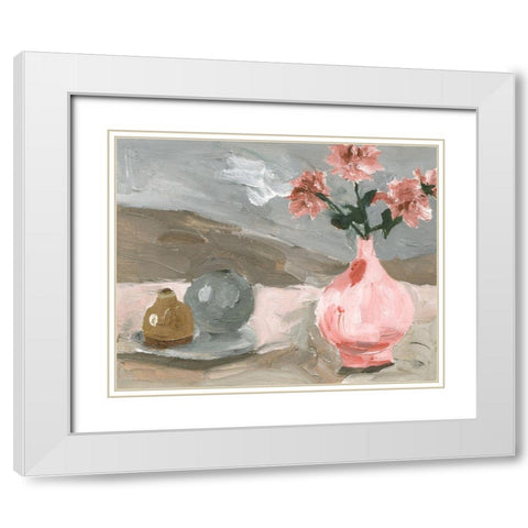 Vase of Pink Flowers VI White Modern Wood Framed Art Print with Double Matting by Wang, Melissa