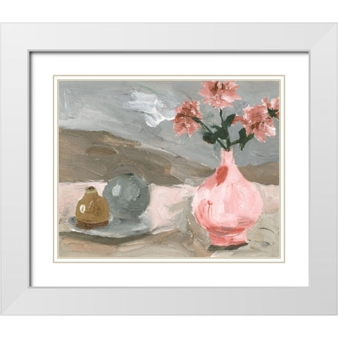 Vase of Pink Flowers VI White Modern Wood Framed Art Print with Double Matting by Wang, Melissa