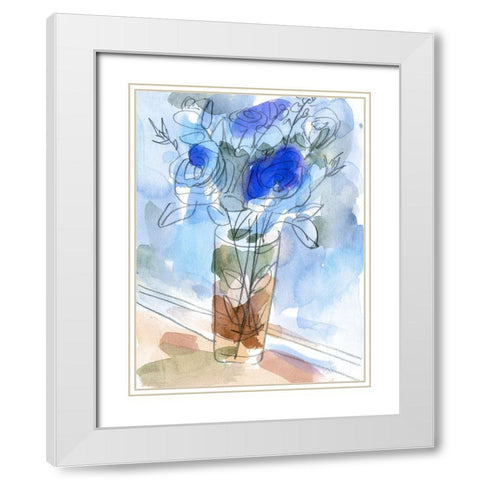 Bunch of Blue Flowers I White Modern Wood Framed Art Print with Double Matting by Wang, Melissa