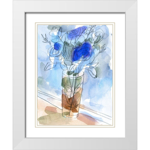 Bunch of Blue Flowers I White Modern Wood Framed Art Print with Double Matting by Wang, Melissa