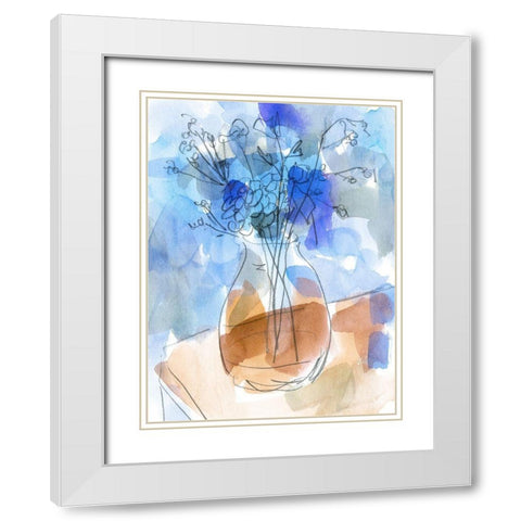 Bunch of Blue Flowers II White Modern Wood Framed Art Print with Double Matting by Wang, Melissa