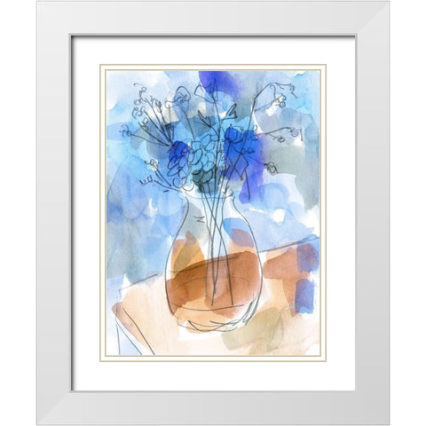 Bunch of Blue Flowers II White Modern Wood Framed Art Print with Double Matting by Wang, Melissa