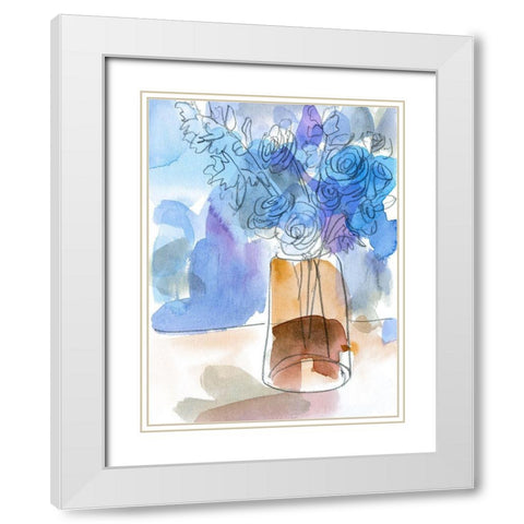 Bunch of Blue Flowers III White Modern Wood Framed Art Print with Double Matting by Wang, Melissa