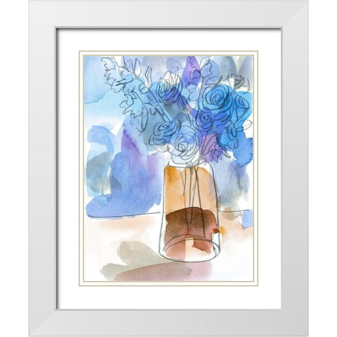 Bunch of Blue Flowers III White Modern Wood Framed Art Print with Double Matting by Wang, Melissa