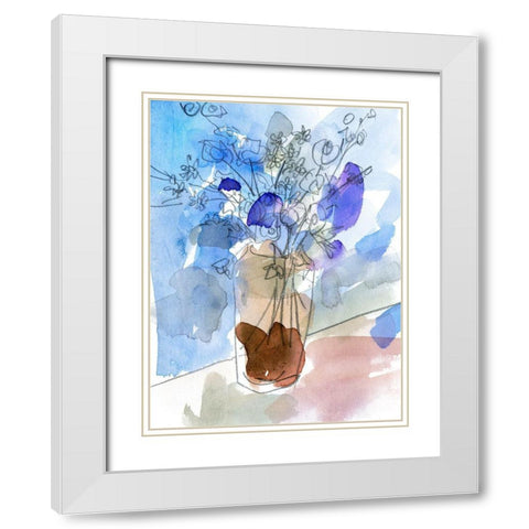 Bunch of Blue Flowers IV White Modern Wood Framed Art Print with Double Matting by Wang, Melissa
