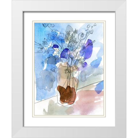 Bunch of Blue Flowers IV White Modern Wood Framed Art Print with Double Matting by Wang, Melissa