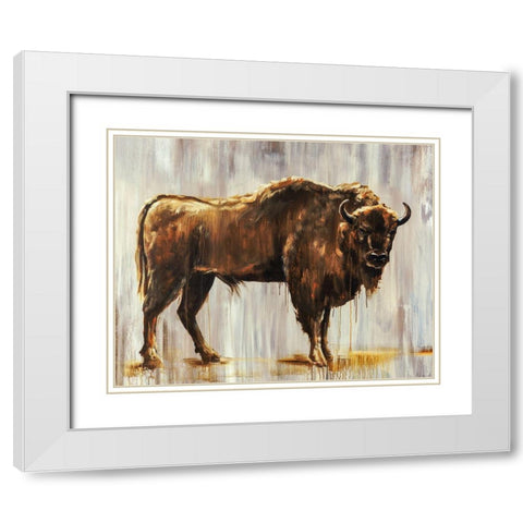 Bison White Modern Wood Framed Art Print with Double Matting by Edmunds, Sydney
