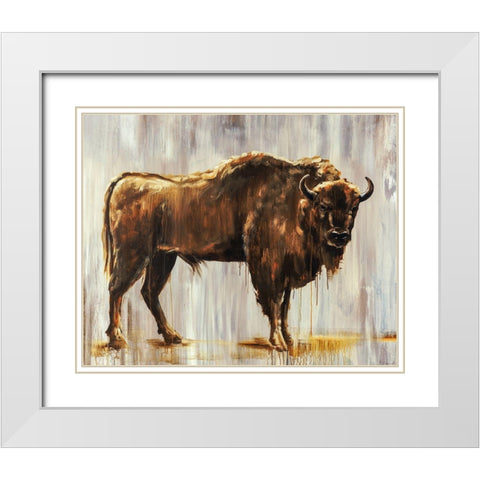 Bison White Modern Wood Framed Art Print with Double Matting by Edmunds, Sydney