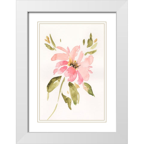 One Pink Bloom I White Modern Wood Framed Art Print with Double Matting by Moore, Regina