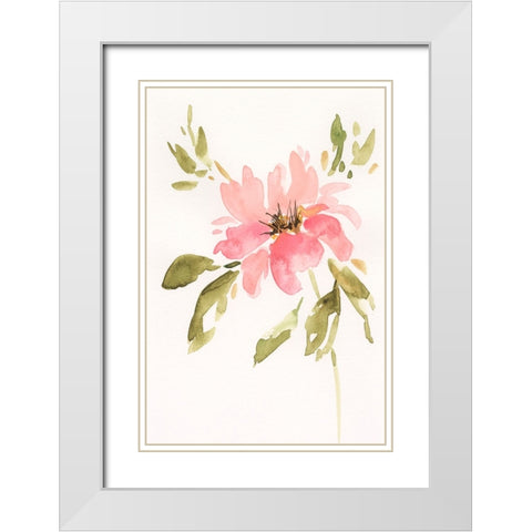 One Pink Bloom II White Modern Wood Framed Art Print with Double Matting by Moore, Regina