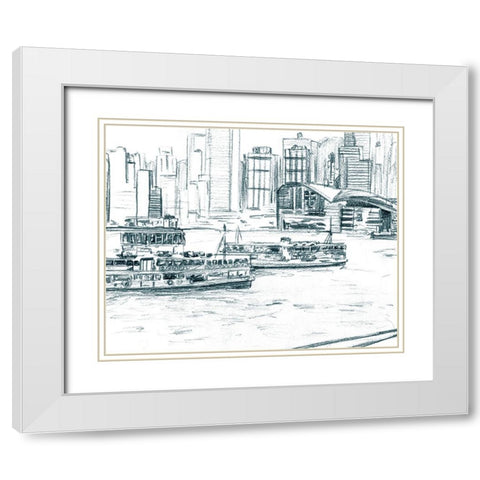 Ferryboats I White Modern Wood Framed Art Print with Double Matting by Wang, Melissa