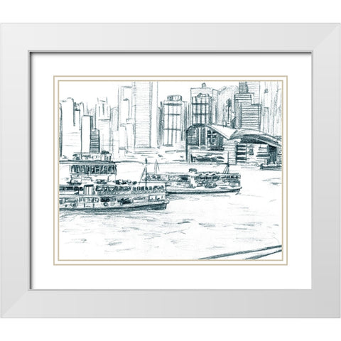 Ferryboats I White Modern Wood Framed Art Print with Double Matting by Wang, Melissa