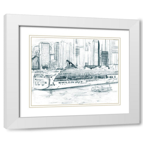 Ferryboats II White Modern Wood Framed Art Print with Double Matting by Wang, Melissa