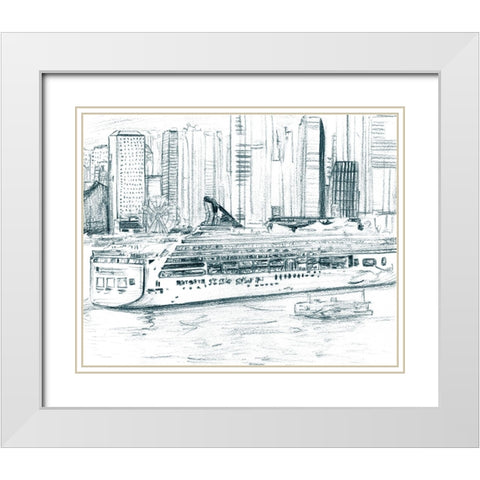 Ferryboats II White Modern Wood Framed Art Print with Double Matting by Wang, Melissa