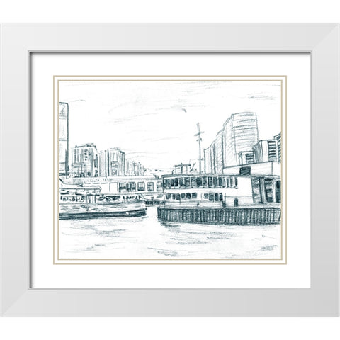 Ferryboats III White Modern Wood Framed Art Print with Double Matting by Wang, Melissa