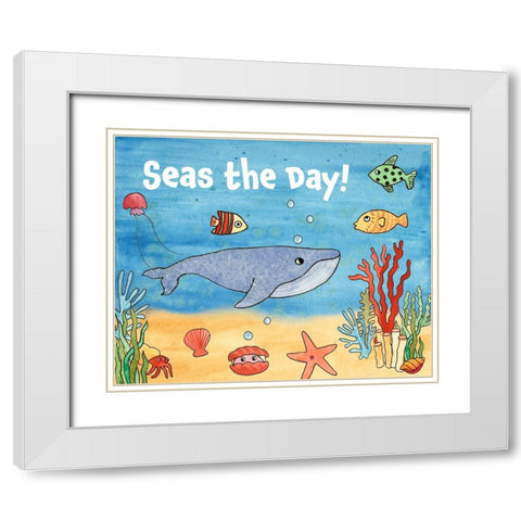 Cute Sea Creatures II White Modern Wood Framed Art Print with Double Matting by Longley, Alicia