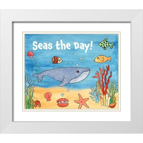 Cute Sea Creatures II White Modern Wood Framed Art Print with Double Matting by Longley, Alicia