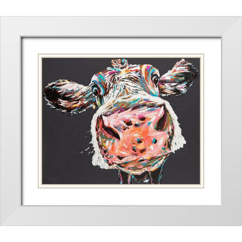Custom Funny Cow I White Modern Wood Framed Art Print with Double Matting by Vitaletti, Carolee