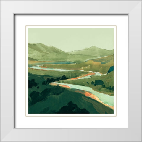 Winding Green River I White Modern Wood Framed Art Print with Double Matting by Green, Jacob