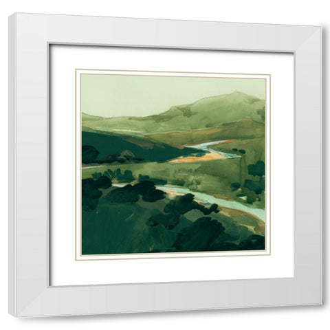 Winding Green River II White Modern Wood Framed Art Print with Double Matting by Green, Jacob