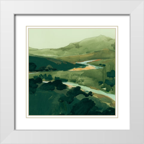 Winding Green River II White Modern Wood Framed Art Print with Double Matting by Green, Jacob