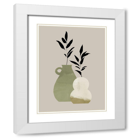 Simple Bud Vases II White Modern Wood Framed Art Print with Double Matting by Green, Jacob